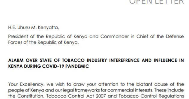 Open Letter to the President: Alarm Over State of Tobacco Industry Interference & Influence in Kenya During COVID-19 Pandemic